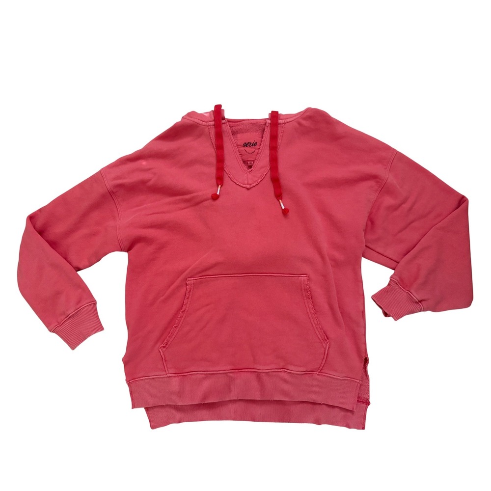 Aerie Oversized Coral Pink V-Neck Hoodie Sweatshirt XXS cozy soft